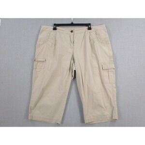 Avenue Women Khaki Tan Cargo Capri Pants Size 16 Stretch Cotton Embroidered Trim